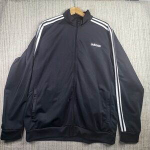 Adidas Jacket Mens XL Black White Full Zip Track Three Stripes Retro Athletic